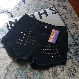 SHEIN STUDDED RAW HEM SHORTS